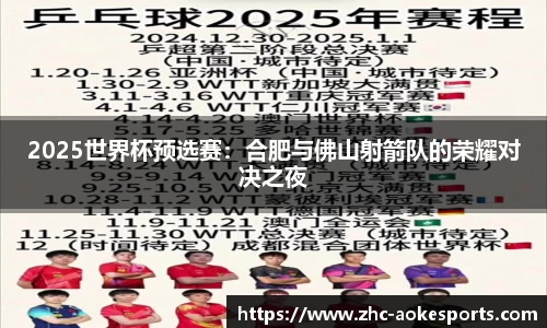 2025世界杯预选赛:合肥与佛山射箭队的荣耀对决之夜